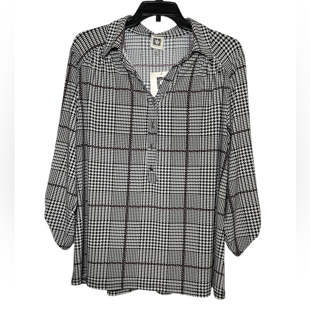 Anne Klein black printed blouse sz 1X